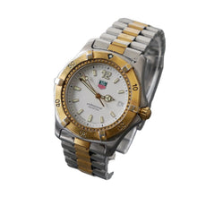 Load image into Gallery viewer, Two-tone watch with silver and gold band on a gray background
