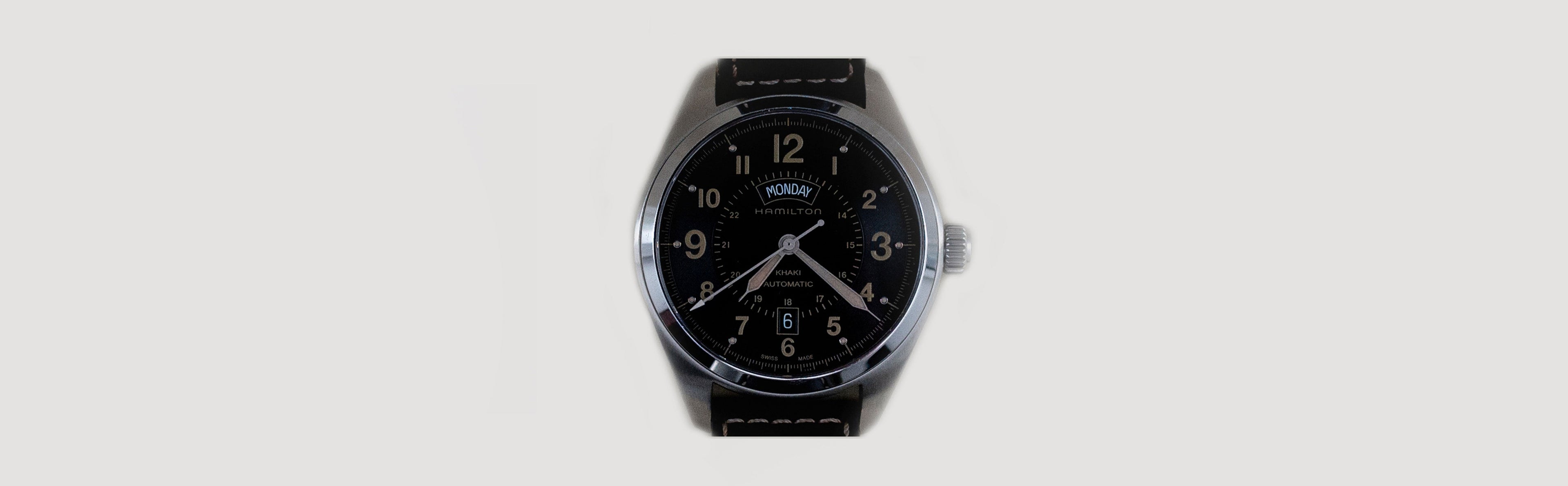 Hamilton, KHAKI FIELD, DAY DATE AUTO, Automatic | 42mm | H70505833, Black dial.