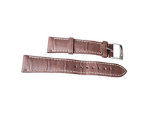 Load image into Gallery viewer, Brown leather watch strap with white stitching on a gray surface
