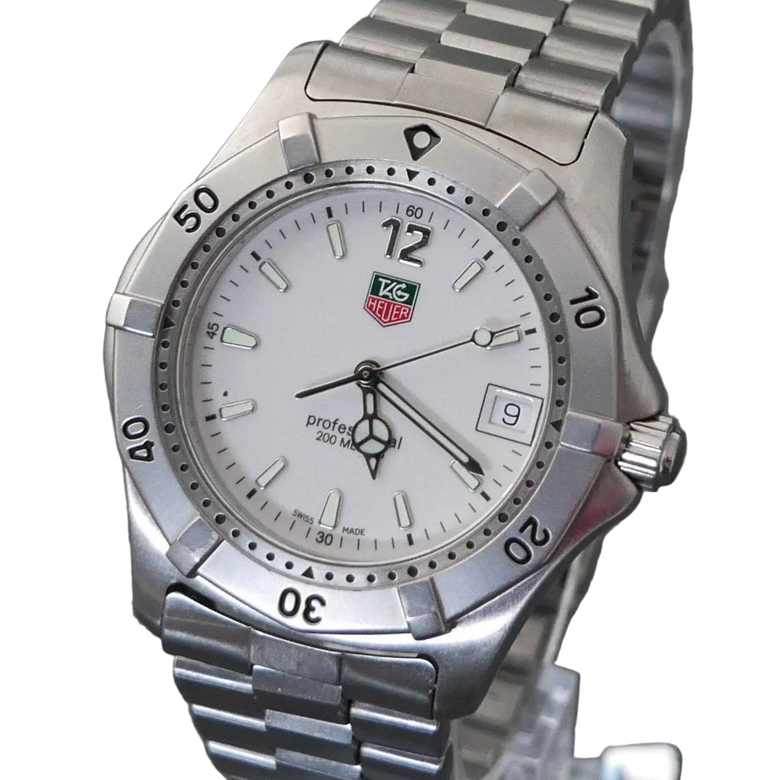 Silver watch with a white face 