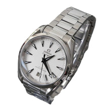 Load image into Gallery viewer, Silver Omega watch on a gray background
