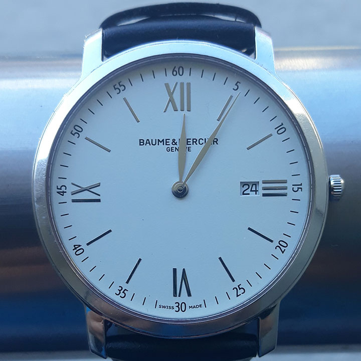 Baume Et Mercier, Classima . Smart white dial and black strap